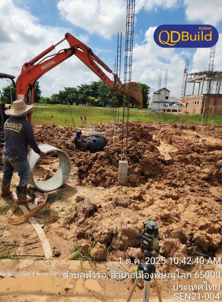 ภาพเช็กอิน งานวางบ่อเกรอะบ่อซึมหรือถังบำบัด-โครงสร้าง บ้านแปลง SEN21-004 วันที่ 1 ต.ค. 2568