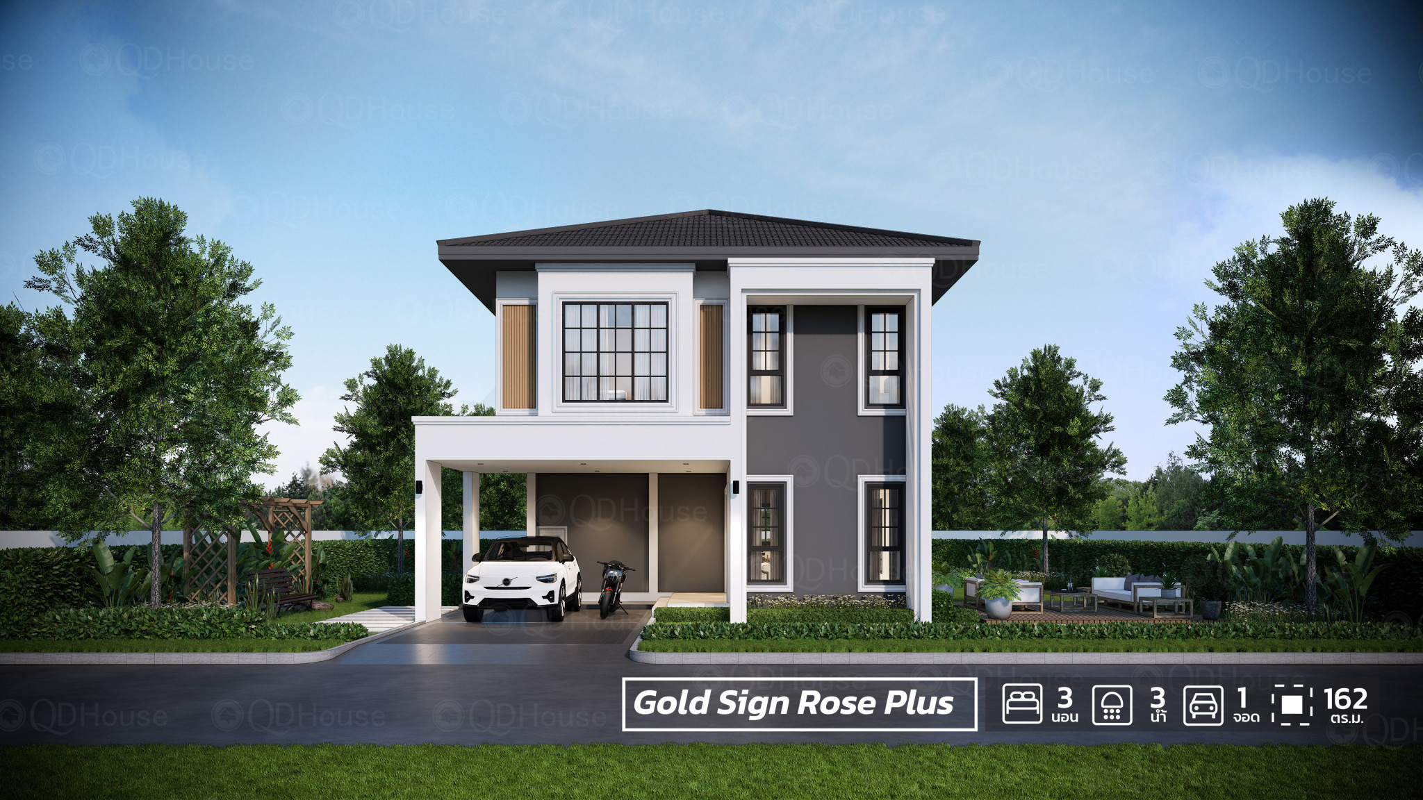 แบบบ้าน โกลด์ ซายน์ โรส 2 ชั้น 3 ห้องนอน